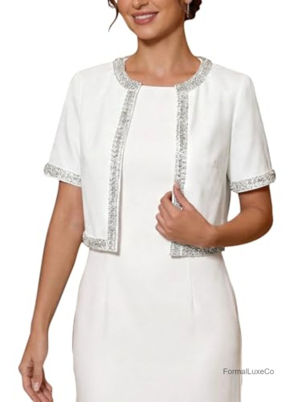 Beaded Sequin Bolero Shrug Rhinestone Open Front Cardigan Women